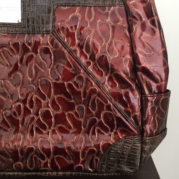 MICHE Women’s Bag Outer Shell Large Shiny Glossy Red Caramel Brown - Picture 4 of 13